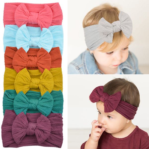 

girls headband baby bowknot turban girl solid soft headwraps kids boutique princess headbands nylon fashion p hair accessories c982, Slivery;white