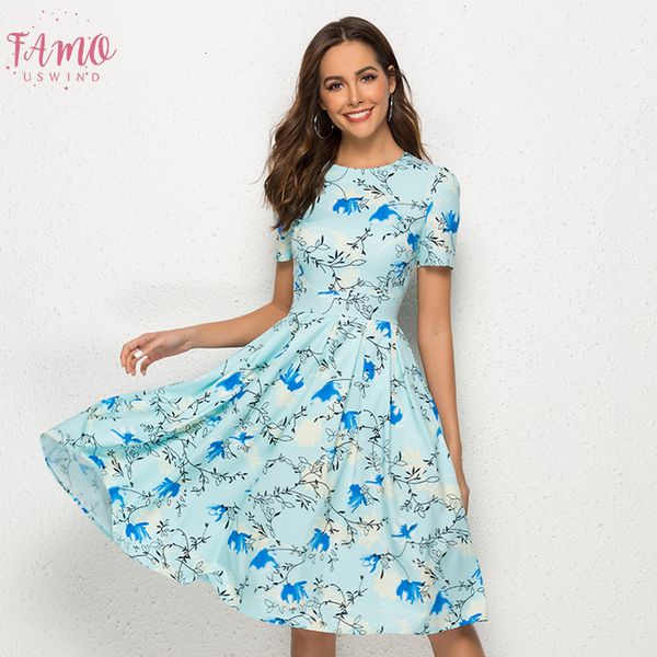 

vintage party women dress casual elegant short sleeve floral print twill dress summer knee length a line dress vestidos de, Black;gray