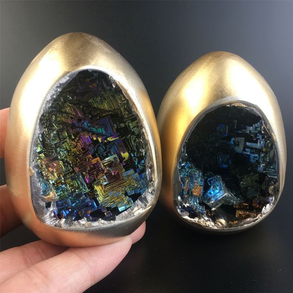 

rainbow bismuth ore egg quartz crystal geode mineral specimen reiki healing 1pc, Black