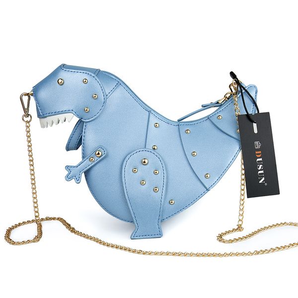 

lovely rivet dinosaur crossbody bags women chains pu leather messenger bags for teenager girls designer shoulder bag chic purses
