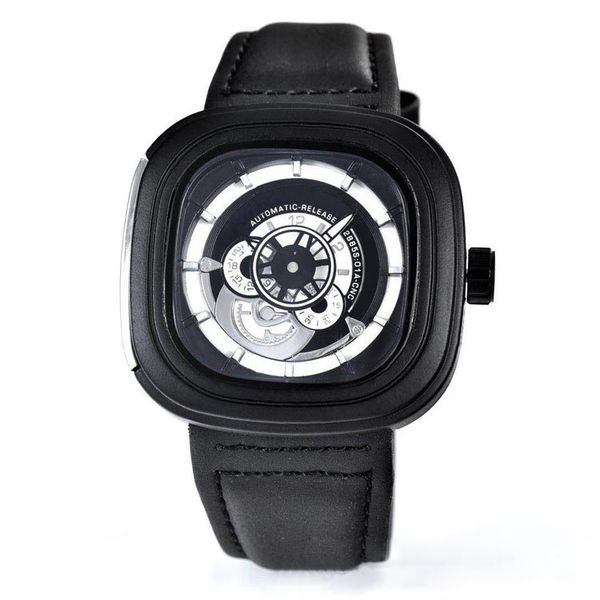 

luxuy brand мужские часы высокого качества семь часы кожа ремешок мода дамы мужчин наручные часы повседневная orologio мадам квадратное часы, Slivery;brown
