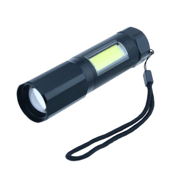 

led flashlight side cob lamp design t6 5000 lumens zoomable torch 5 light modes for 18650 battery + charger +gift