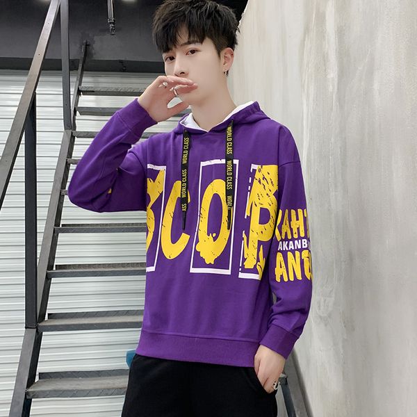 

2019 new korean version of the trend of men's casual sweater tide brand men clothes autumn spring and autumn loose hooded jacket, Black