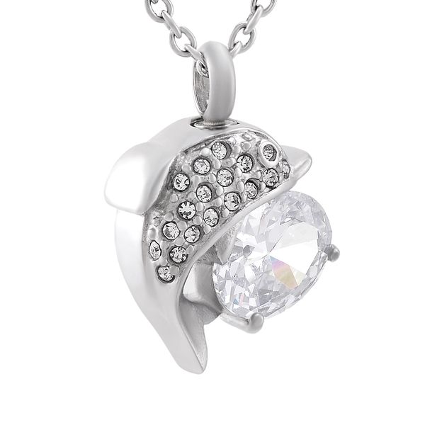 

new z8199 white/clear crystal inlay heart cremation ashes jewelry pendant for women stainless steel memorial locket necklace, Silver