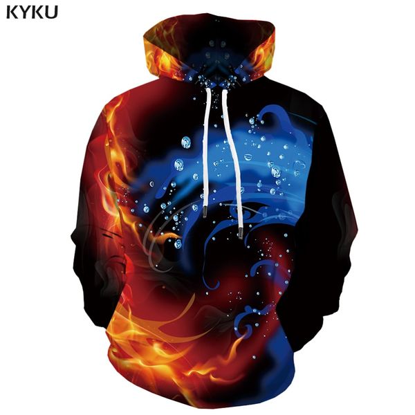 

kyku 3d hoodies flame sweatshirts men yinyang hoodie print fire 3d printed harajuku hooded casual hoody anime, Black