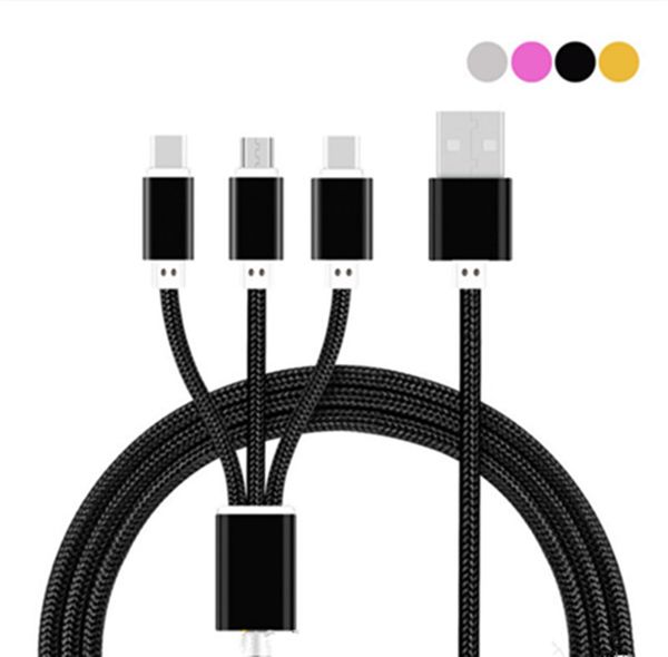 

3 in 1 cable micro u b cable charging type c nylon mobile phone android adapter charger cable for iphone x xr am ung cable