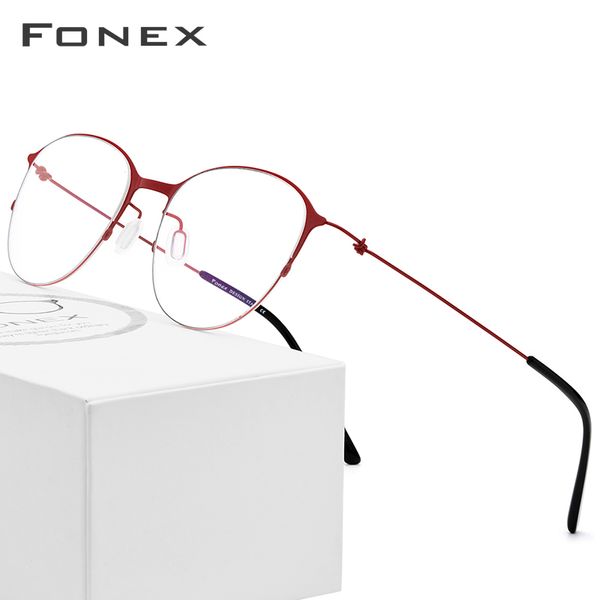 

fonex titanium alloy glasses men round prescription eyeglasses frame women myopia optical frames korean screwless eyewear 98612, Black