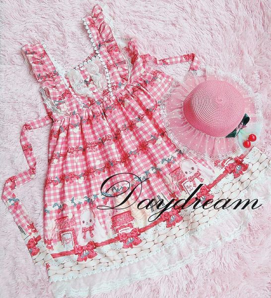 

strawberry women's lolita jsk dress cute summer lace sleeveless suspender dress one piece pink & red, Black;red