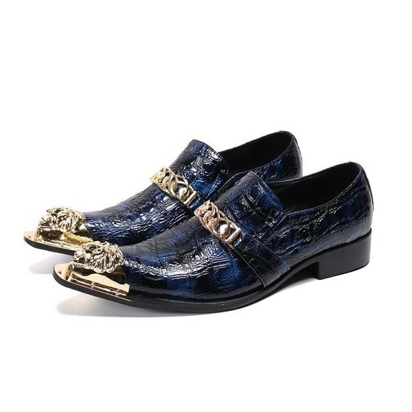 

selling fashion mens blue formal shoes fashion alligator pattern trending leather shoes for man metal charm party shoes stage sl-23, Black