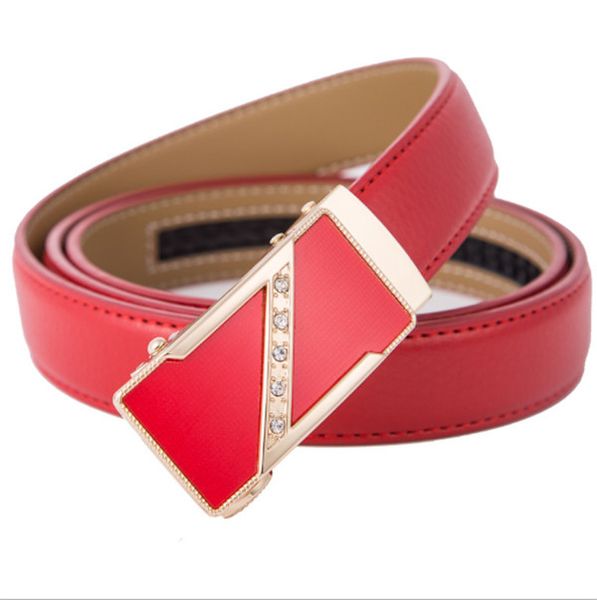 

2019 new automatic buckle leather belt red versatile lady fashion belt love buckle women's belt pure cow leather wholesale, Black;brown