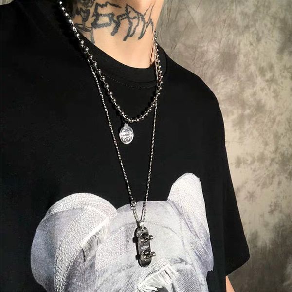 

new fashion personality long scooter necklace hip hop jewelry couple multilayer clavicle chain men and women long money chain, Silver