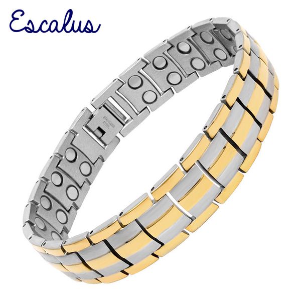 

escalus healing magnetic bracelet double magnets for men bangle gents wristband pulseras hombre health stainless steel bracelets, Black