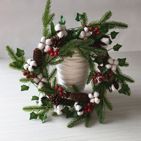 

christmas flower wreath home garden decoration artificial foam berry fake flower garland wreath with natural pine cone pendant