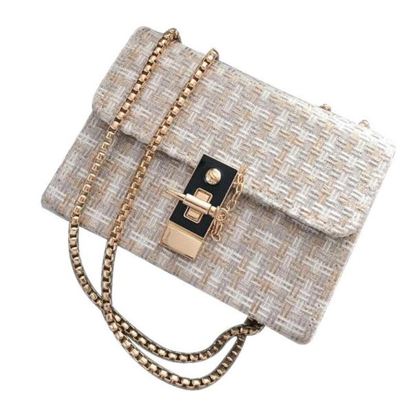 

beach straw bag 2020 design new wave fashion messenger bag wild pearl chain shoulder hand-woven small square