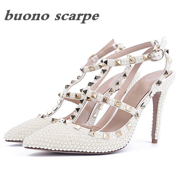

new pearl rivet white fashion wedding banquet high heel sandals, Black