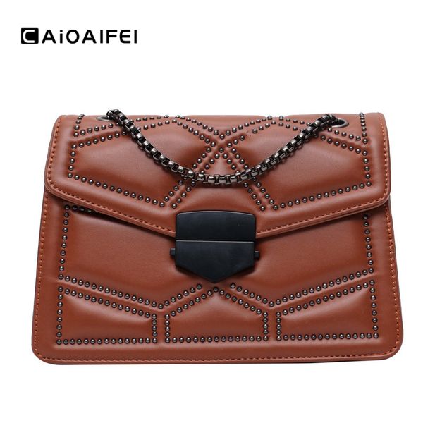 

caioaifei winter fashion rivet women crossbody bag chain pu leather female luxury handbags plaid ladise shoulder flap bag
