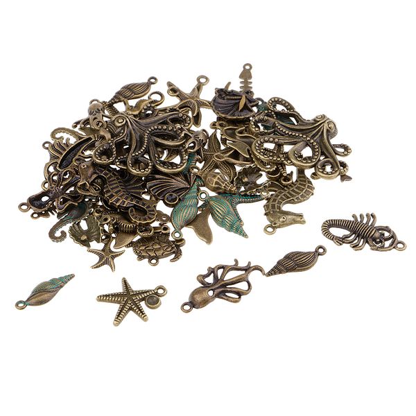 

60 pieces bronze alloy sea animals shape charms pendants jewelry making findings for diy phone hanging charms, Black