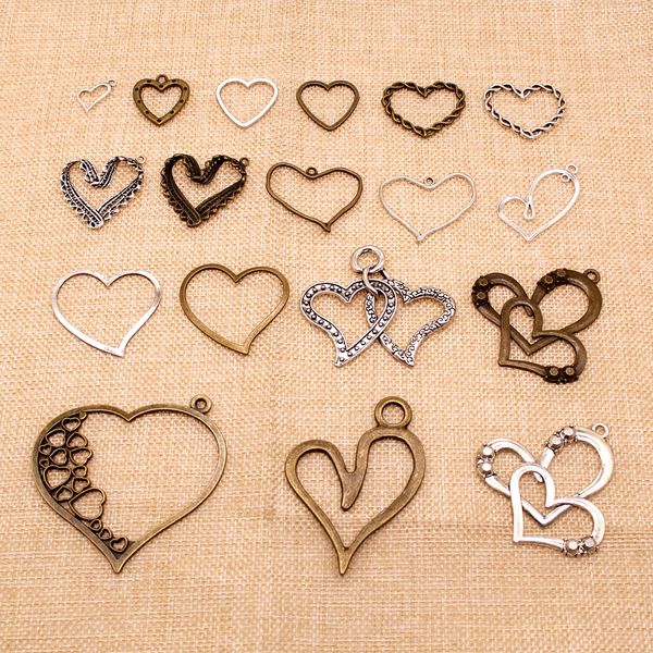 

60 pieces metal charms for jewelry making the hollow heart hj200, Bronze;silver