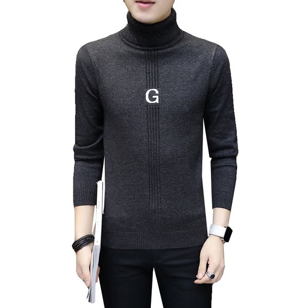 

winter warm turtleneck sweater men fashion solid knitted letter g voguemale high collar slim fit pullover, White;black