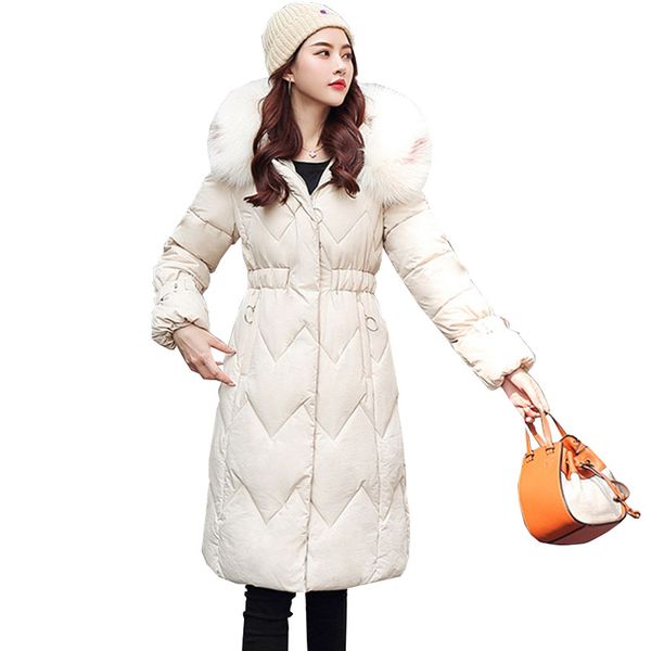 

2019 new autumn winter medium length women parka hooded outwear coat jacket solid zipper long sleeve thick fashion cotto, Tan;black