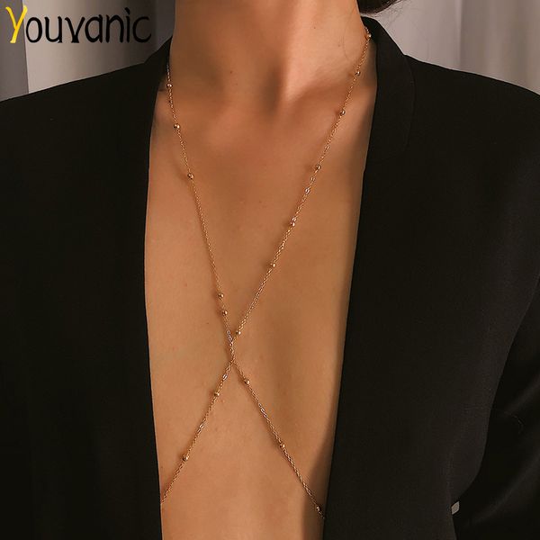

youvanic new cross copper beads body chains bikini belly bra chain for women harness necklace boho beach body jewelry 0459, Slivery;golden