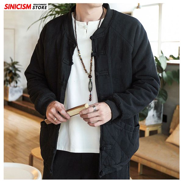 

sinicism store chinese style men jackets solid color 5xl man bomber coats 2019 winter warm fleece slim button, Black;brown
