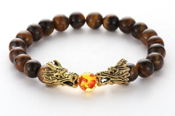

8mm tg3 bangles yellow tigereye bead double dragon buddha prayer yoga bracelet women men nature stone party jewelry, Black