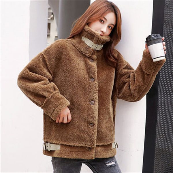 

fashion lambswool coat female korean loose 2019 fall new casual jacket women's autumn winter coats short outerwear xa163, Black;brown