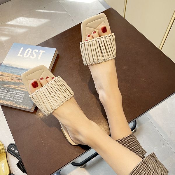 

square toe slippers women summer shoes woman 2020 pantofle shale female beach slides rubber flip flops new sabot soft, Black