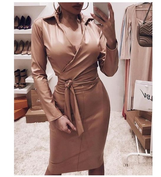 

designer womens casual dresses luxury bodycon sheath long sleeve bow decorated dress deep v neck, Black;gray