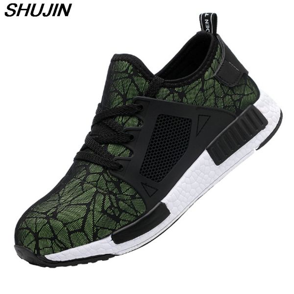 

shujin men shoes structible ryder shoes men and women steel toe air safety boots puncture-proof work sneakers breathable shoes, Black