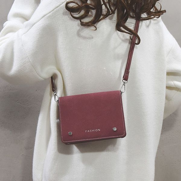 

female messenger bag wine red fashion shoulder bag woman youth simple small square frosted work daily