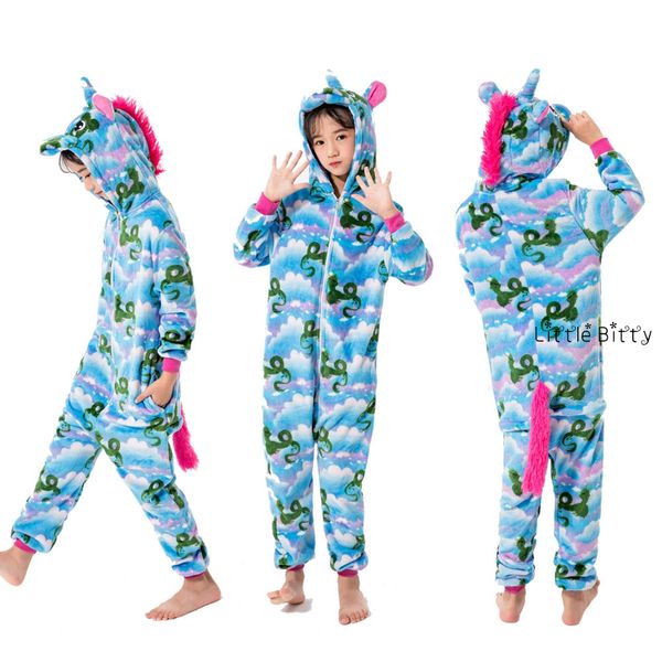 

winter flannel cartoon unicorn pajamas kids christmas pajamas girls sleepwear nighwear costume cosplay unicorn stitch, Blue;red