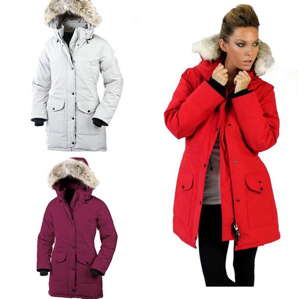 

women designer winter coats 8 colors long length slim canada parkas brand fur hoodie ribbed long sleeve down outerwears, Black