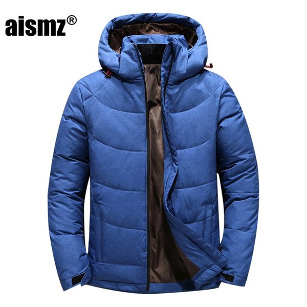 

aismz 2019 new men winter duck down male parkas jacket coats solid hooded casual outwear jaqueta masculina winter down coat, Black