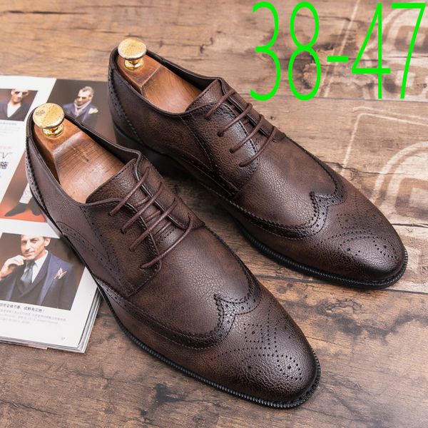

brogue shoes pointed toe mens dress shoes 2019 fall spring formal business leather men elegant office, Black