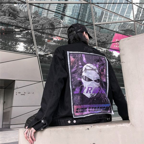 

hip hop denim jacket pattern patch designs 2019 new men, Black;brown