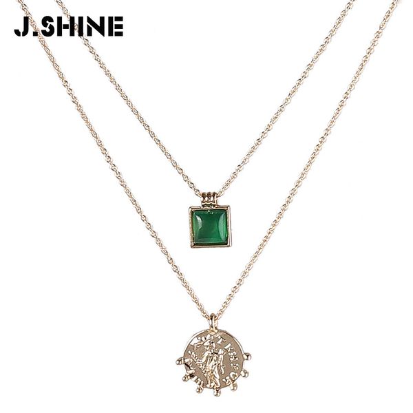 

jshine double layered coin necklace pendants for women necklace with natural stone long chain women accessories, Silver
