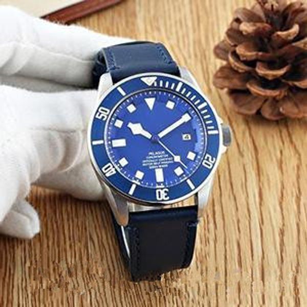 

Luxury men watche automatic luxury brand pelago watche 25600tb automatic movment tainle teel leather band black blue dial portmen