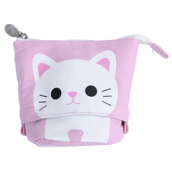 

canvas cartoon cute cat pencil pouch bag stationery pen case box with zipper closure