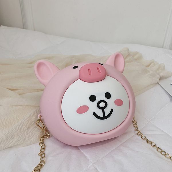 

simple pvc jelly women's shoulder bags cute cartoon pig bear splice chain messenger bags for women round mini bag crossbody bag