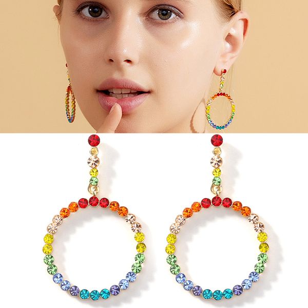

designer new colorful rainbow fashion diamond earrings blue crystal round stud earrings women's fine crystal earrings jewelry wholesale, Silver