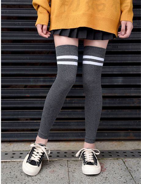

autumn winter womens knee socks dancing yoga high tube knee socks thermal ladies striped straight socks, Black;white