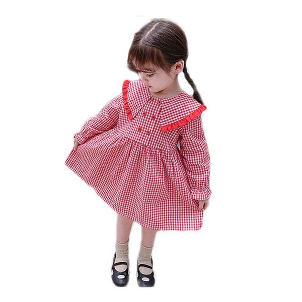 

toddler kids baby girl dress formal ruffles plaid princess party dresses for girl sweet peter pan collar outfits clothes, Red;yellow