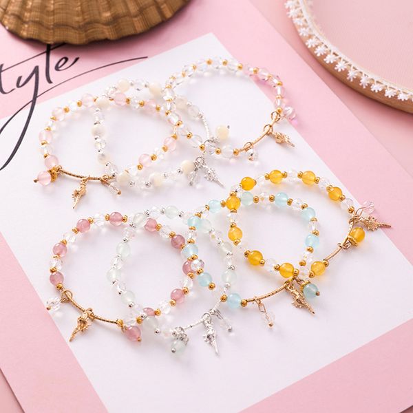 

2019 korean charm bracelet crystal conch pendant handmade beads bracelets for women fashion jewelry pulseras mujer pulseira gift, Golden;silver
