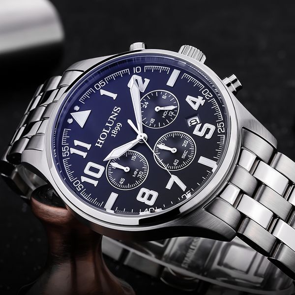 

mens watches brand luxury men fashion quartz watch blue dial silver steel watches tools for watchmakers relogio masculino/ss brw, Slivery;brown
