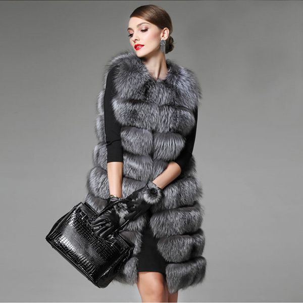 

миссис win 2019 новый искусственный мех пальто женщин меховой жилет серебряные волосы colete feminino удлинить плюс размер женщин зимы, Black
