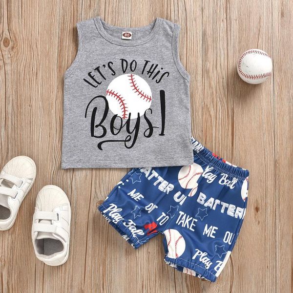

baby boys clothes toddler kid letter baseball printing sleeveless vest shorts outfits newborn baby kids summer casual suit, White