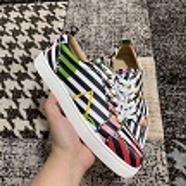 

19s women's men's sneakers red bottom junior rantulow orlato men's flat stripe patent leather graffiti trainers dress party c, Black