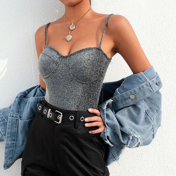 

bodysuit women rompers for women spaghetti strap backless slim glitter polyester 2019 sleeveless bodycon sheer open crotch bodysuit, Black;white